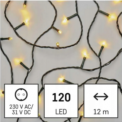 Lampki choinkowe Classic 120 LED 12m ciepła biel, zielony przewód, IP44, timer EMOS (D4AW03)